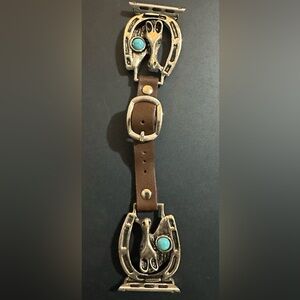 Brown Leather Apple Watch Band with Horse Head & Turquoise and 4 charms.